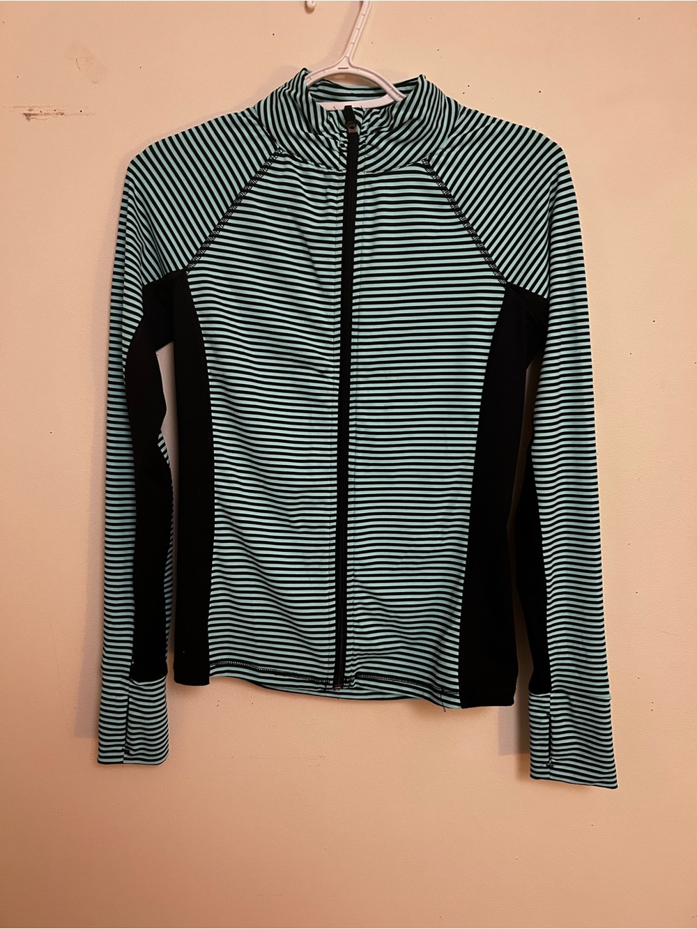 Forever 21 Aqua and Black Striped Full-Zip Athletic Jacket